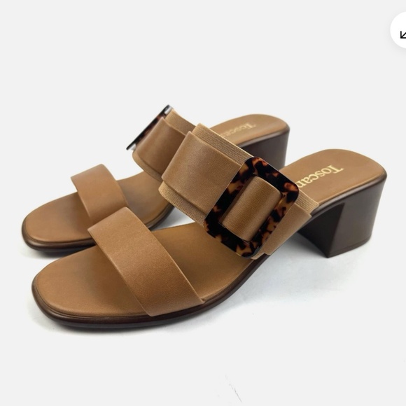 Toscanella Leather Heeled Sandal with Tortoiseshell Buckle, Sz 9, Made in Italy - Picture 1 of 9